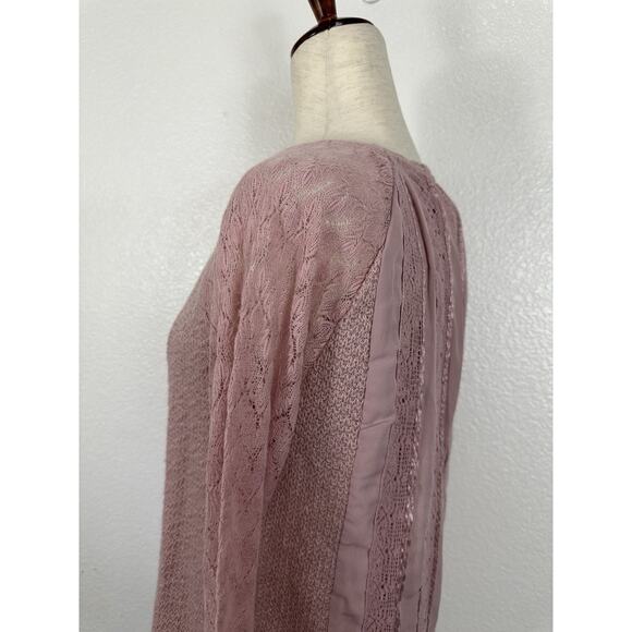 Anthropologie One September Top Small Dusty Rose Lace Feather Boho Mixed Thermal - Picture 4 of 16